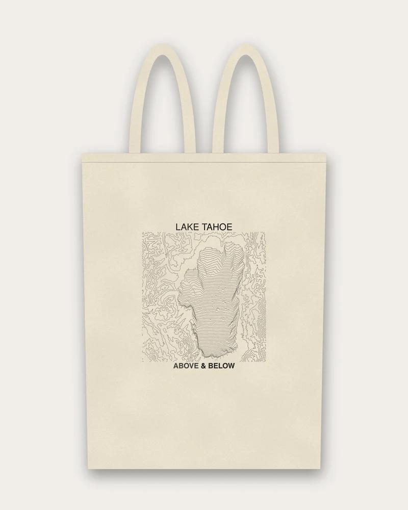Above & Below on natural canvas tote