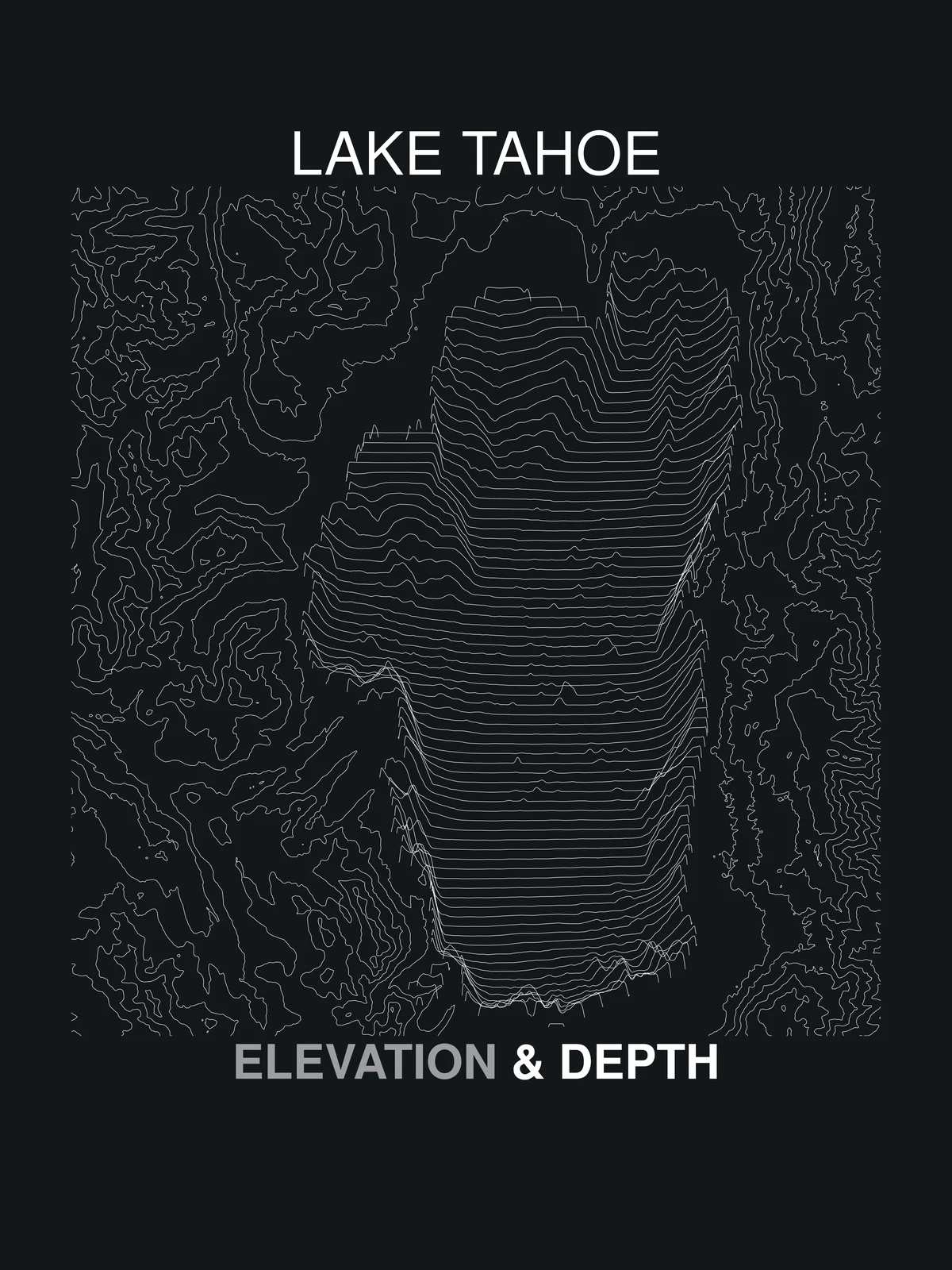 Elevation & Depth — full plate, white contour print on ink
